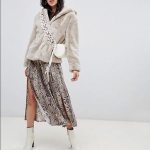 Stradivarius hooded faux fur short jacket